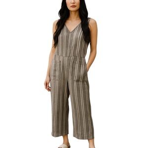 BEACH LUNCH‎ LOUNGE Women's White & Gray  Linen Blend Striped Romper Size XS